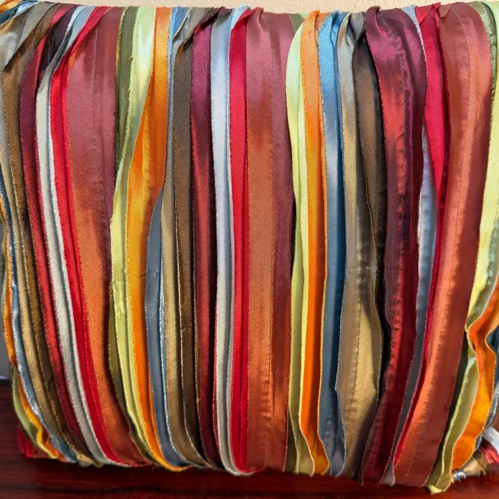 Multi Color Vertical Ribbon Textured Throw Pillow Square 16in Accent Cushion